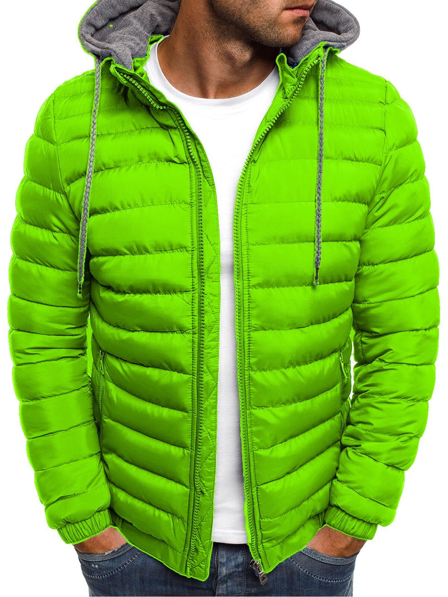 Mens Winter Stylish Lightweight Bubble Jacket Windbreaker Plus Size Quilted Zipper Pockets Ski Snowjacket Drawstring Hoodie Puffer Coat Walmart