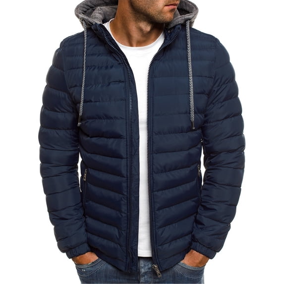 Mens Winter Stylish Lightweight Bubble Jacket Windbreaker Plus Size Quilted Zipper Pockets Ski Snowjacket Drawstring Hoodie Puffer Coat