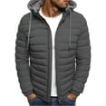thumbnail image 1 of Mens Winter Stylish Lightweight Bubble Jacket Windbreaker Plus Size Quilted Zipper Pockets Ski Snowjacket Drawstring Hoodie Puffer Coat, 1 of 2