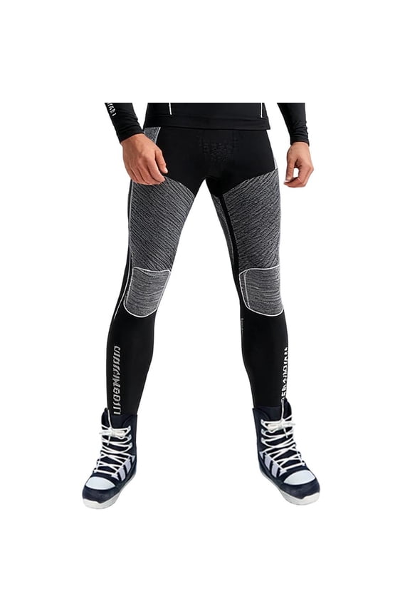 Mens Winter Tech Leggings Ski Quick-dry Base Layers Pants Training Rib Protector Soccer Basketball Paintball Sweatpants (XL, Gray)