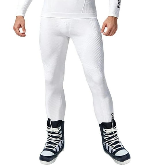 Mens Winter Tech Leggings Ski Quick-dry Base Layers Pants Training Rib Protector Soccer Basketball Paintball Sweatpants (XL, White)