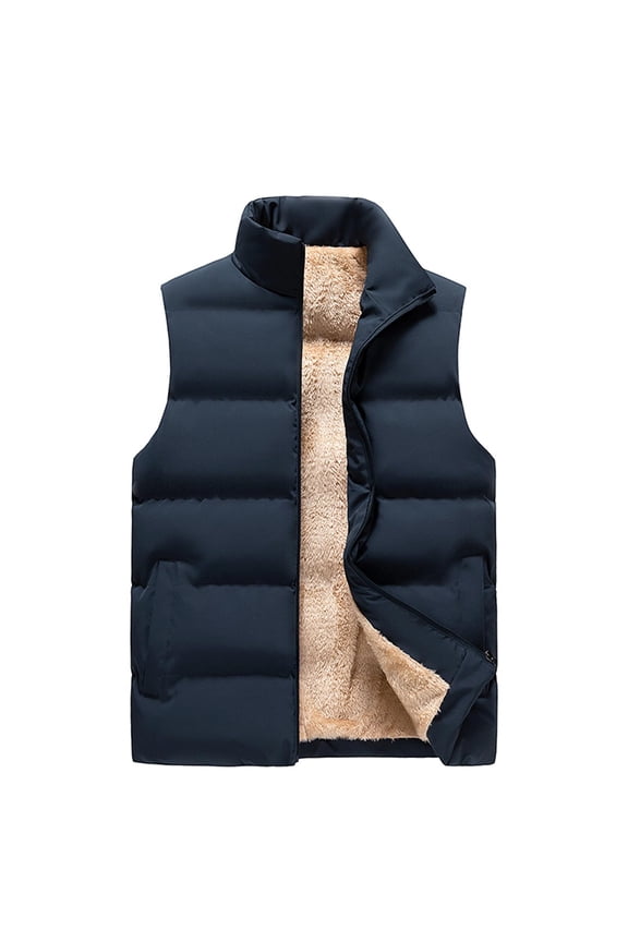 Mens Winter Vest Fleece Sherpa Lined Puffer Jacket Warm Casual Bubble Stand Collar Zip Up Thermal Outwear