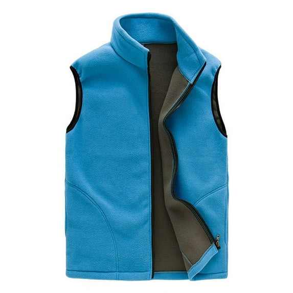 Mens Winter Vests Outerwear Thick Fleece Lined Sleeveless Jacket Casual Zip Up Warm Outdoor Padded Puffer Vest Stand Collar Warm Puffer Vest