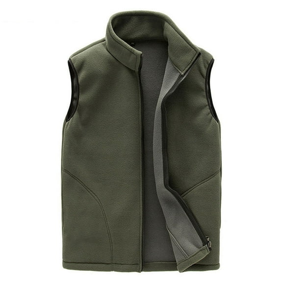 Mens Winter Vests Outerwear Thick Fleece Lined Sleeveless Jacket Casual Zip Up Warm Outdoor Padded Puffer Vest Stand Collar Warm Puffer Vest
