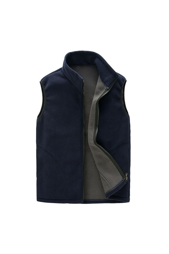 Mens Winter Vests Outerwear Thick Fleece Lined Sleeveless Jacket Casual Zip Up Warm Outdoor Padded Puffer Vest Stand Collar Warm Puffer Vest