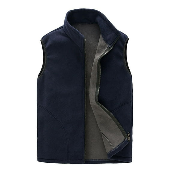 Mens Winter Vests Outerwear Thick Fleece Lined Sleeveless Jacket Casual Zip Up Warm Outdoor Padded Puffer Vest Stand Collar Warm Puffer Vest