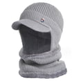 thumbnail image 1 of Mens Winter Visor Beanie Hat with Earflap Scarf Set Warm Winter Hats Fleece Lined Knit Baseball Cap Earflap Ski Hat - Style 3, 1 of 6