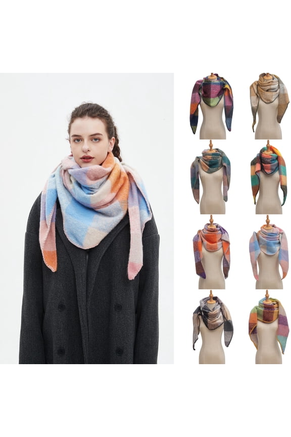 Mens Winter Warm Long Soft Scarf Plaid Tassel Scarf for Men Soft Classic Scarves，Ladies' Plaid Scarf European And Winter Circular Yarn Triangular Shawl Scarf