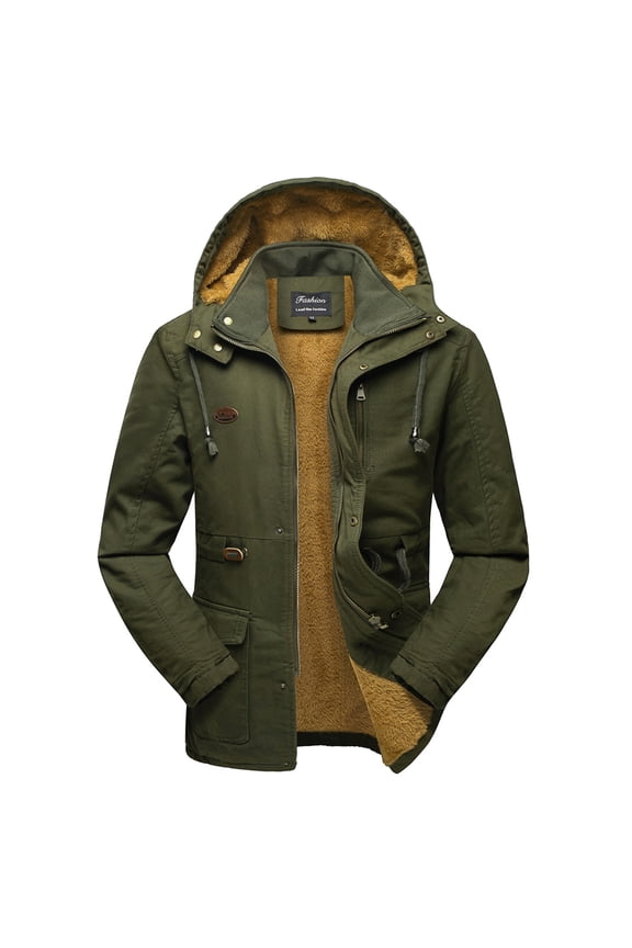 Mens Winter Warm Military Jacket Thicken Sherpa Fleece Lined Windbreaker Cotton Cargo Parka Coat with Removable Hood