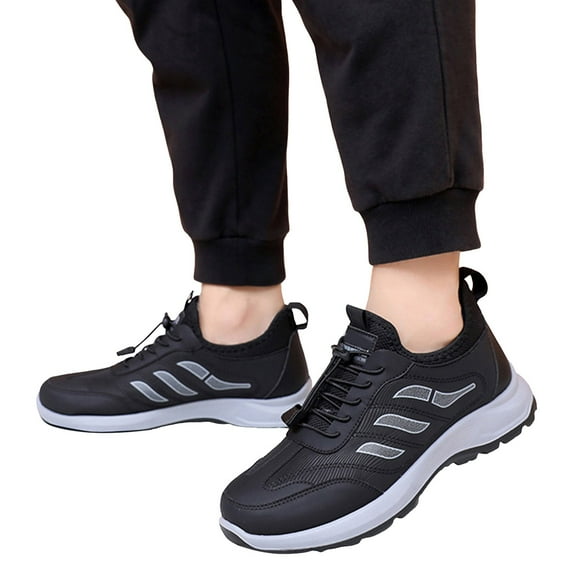 Mens Winter Warm Non Slip Ankle Boots Fleece Lined Slip On Sneakers Lightweight Orthopedics Running Shoes Black 10
