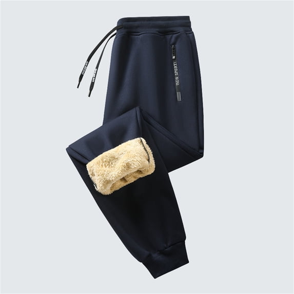 Mens Winter Warm Sherpa Lined Active Thermal Sweatpants (Dark Blue XXL)