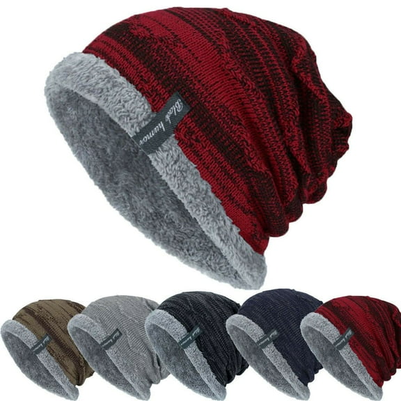 Mens Winter Warm Slouchy Beanie Oversized Baggy Hat Fleece Lined Knit Skull Cap