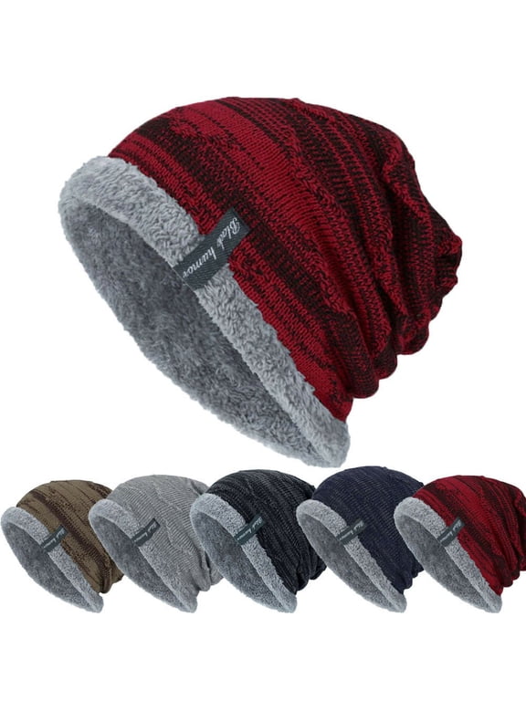 Mens Winter Warm Slouchy Beanie Oversized Baggy Hat Fleece Lined Knit Skull Cap