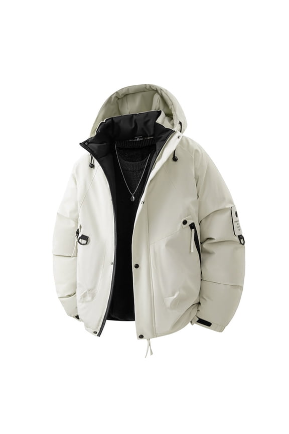 Mens Winter Warm Waterproof Jacket Windproof Outdoor Camping Hiking Mountain Coat with Hood Beige XXXL