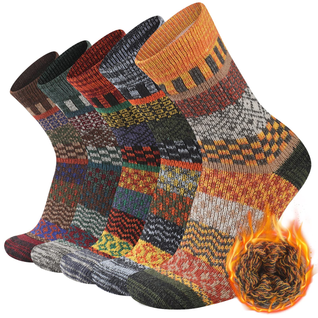 Mens Winter Wool Socks Husfou 5 Pairs Thermal Warm Soft Crew Socks