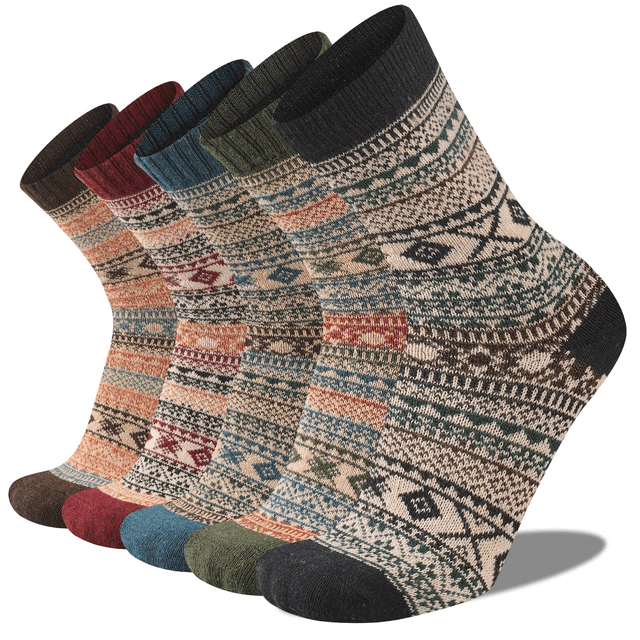 Mens Winter Wool Socks Husfou 5 Pairs Thermal Warm Soft Crew Socks