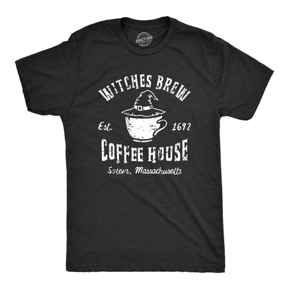 Mens Witches Brew Coffee House T Shirt Funny Halloween Party Witch Cafe Tee for Guys Graphic Tees