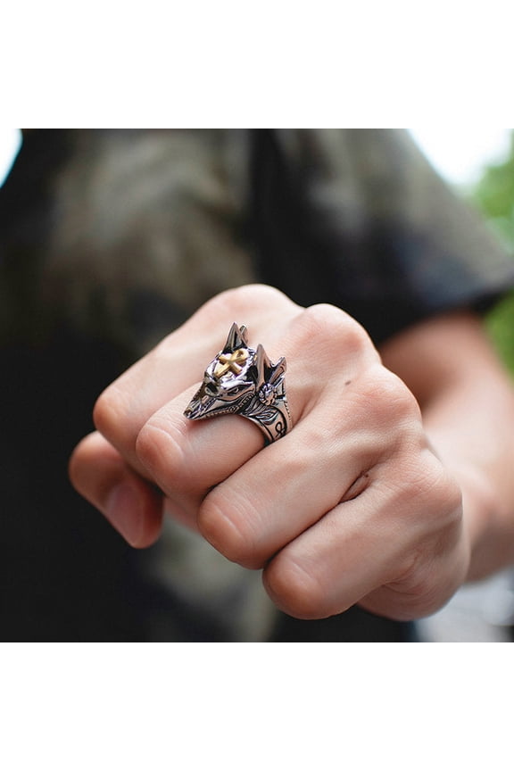 Mens Wolf Head Ring Durable Alloy Dark Metal Gothic Biker Animal Design Jewelry Gift For Him Classic Style Everyday