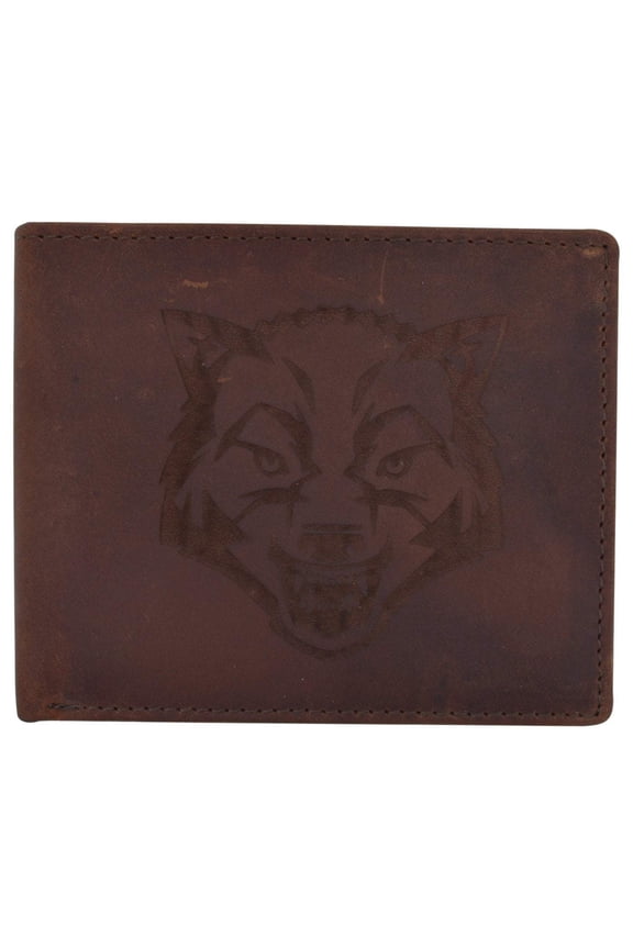 Mens Wolf Logo RFID Blocking Genuine Leather Card ID Bifold Wallet