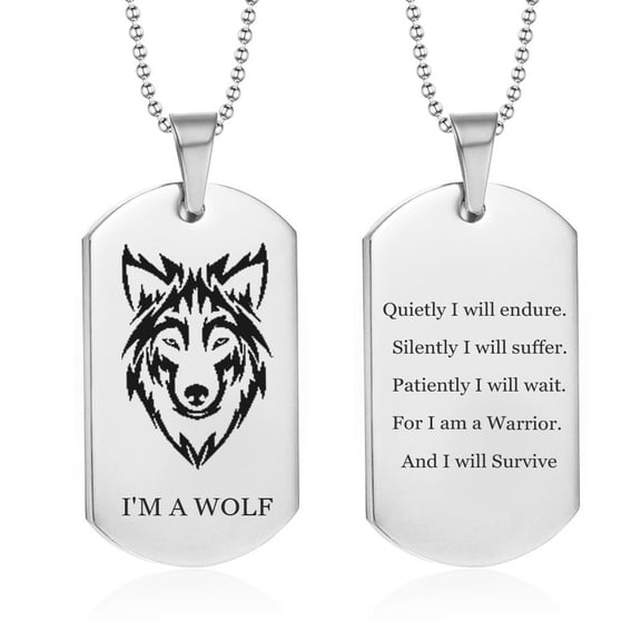 Mens Wolf Pendant Stainless Steel Inspirational Quote I am a Wolf Necklace Wolf Fans Gift Dog Tag Jewelry for Boyfriend Son Dad