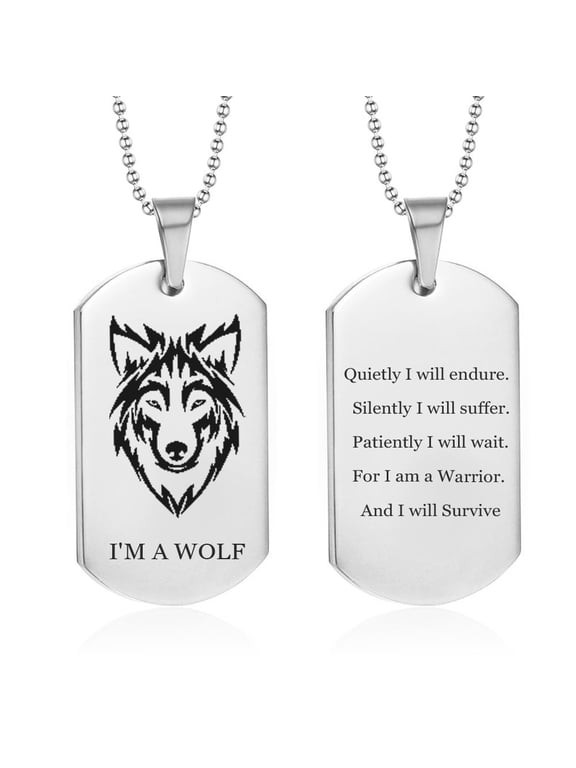 Mens Wolf Pendant Stainless Steel Inspirational Quote I am a Wolf Necklace Wolf Fans Gift Dog Tag Jewelry for Boyfriend Son Dad
