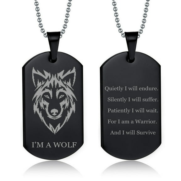 Mens Wolf Pendant Stainless Steel Inspirational Quote I am a Wolf Necklace Wolf Fans Gift Dog Tag Jewelry for Boyfriend Son Dad