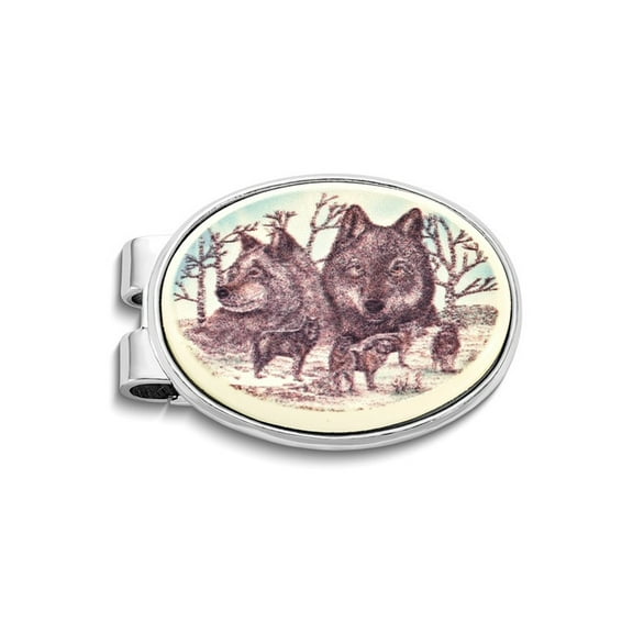 Gem & Harmony Mens Wolf Portrait Oval Money Clip for Men