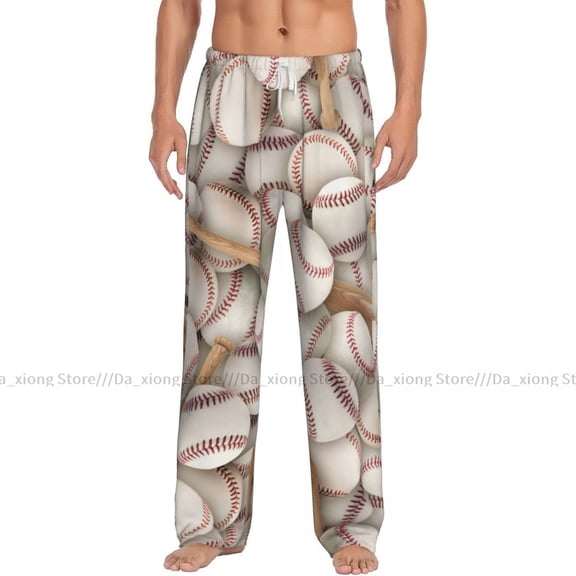 Mens Woman Casual Pajama Long Pant Loose Elastic Waistband Baseballs Softball Sports Cozy Sleepwear Home Lounge Pants