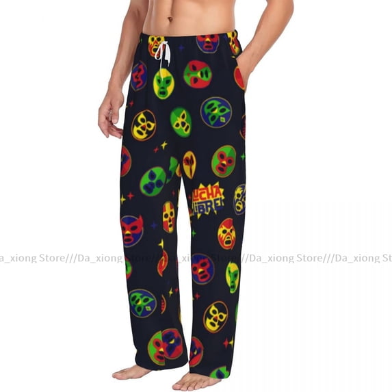 Mens Woman Casual Pajama Long Pant Loose Elastic Waistband Mexican Lucha Libre Wrestling Masks Cozy Sleepwear Home Lounge Pants