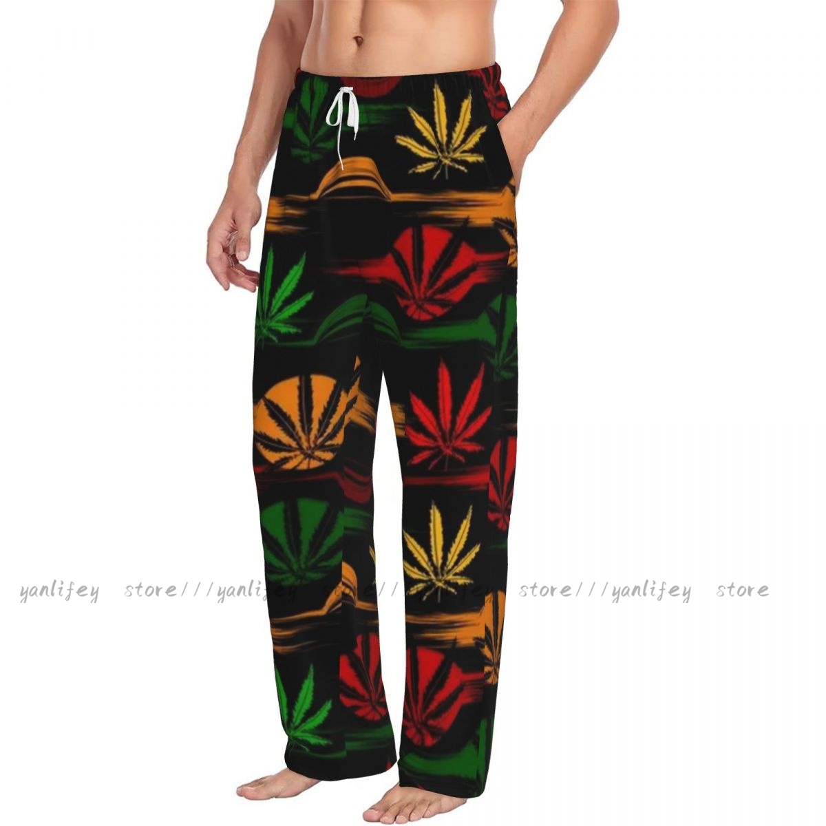 Mens Woman Casual Pajama Long Pant Loose Elastic Waistband Rasta Cozy ...