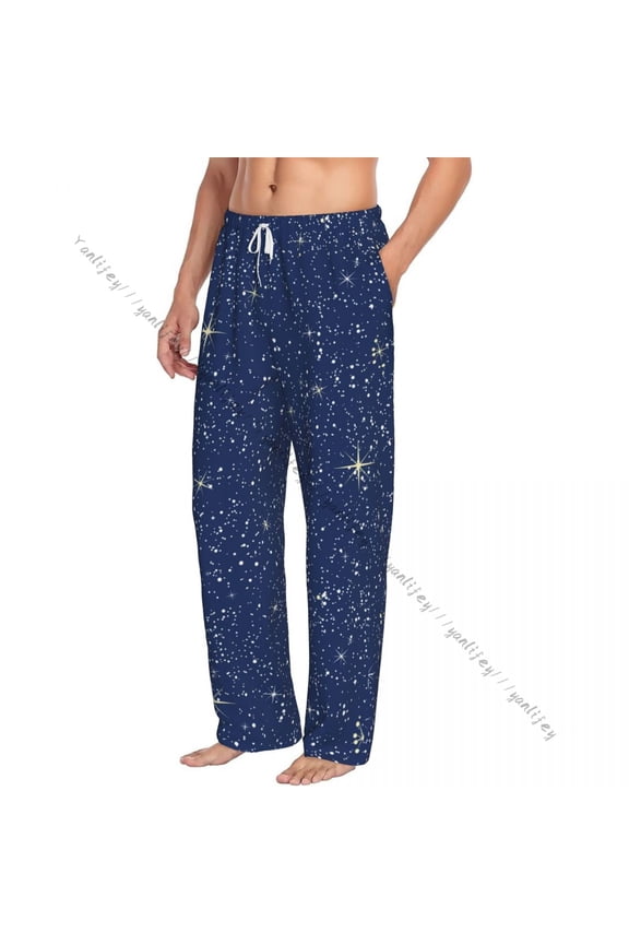 Mens Woman Casual Pajama Sleeping Pants Bright Starry Night Lounge Loose Trousers Comfortable Nightwear