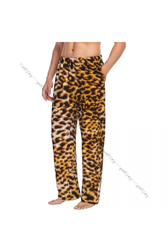 Mens Woman Casual Pajama Sleeping Pants Leopard Texture Print Lounge Loose Trousers Comfortable Nightwear