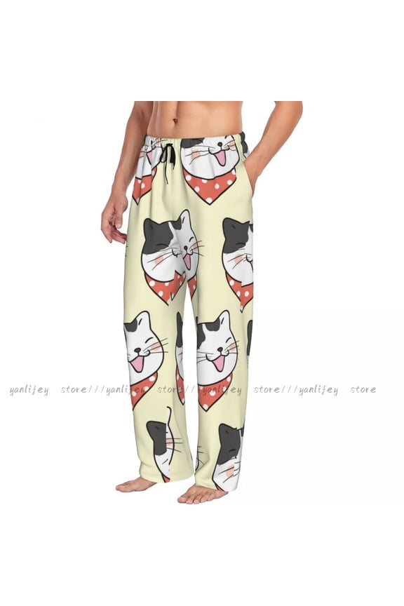 Mens Woman Sleepwear Loose Sleep Pants Pajamas French Parisian Dachshund Cat Long Lounge Bottoms Casual Homewear
