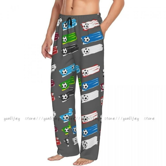 Mens Woman Sleepwear Loose Sleep Pants Pajamas Soccer Ball Sport Poster Long Lounge Bottoms Casual Homewear