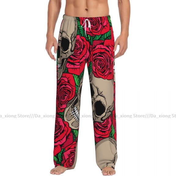 Mens Woman Woman Sleepwear Loose Sleep Pants Pajamas Skulls And Roses Long Lounge Bottoms Casual Homewear