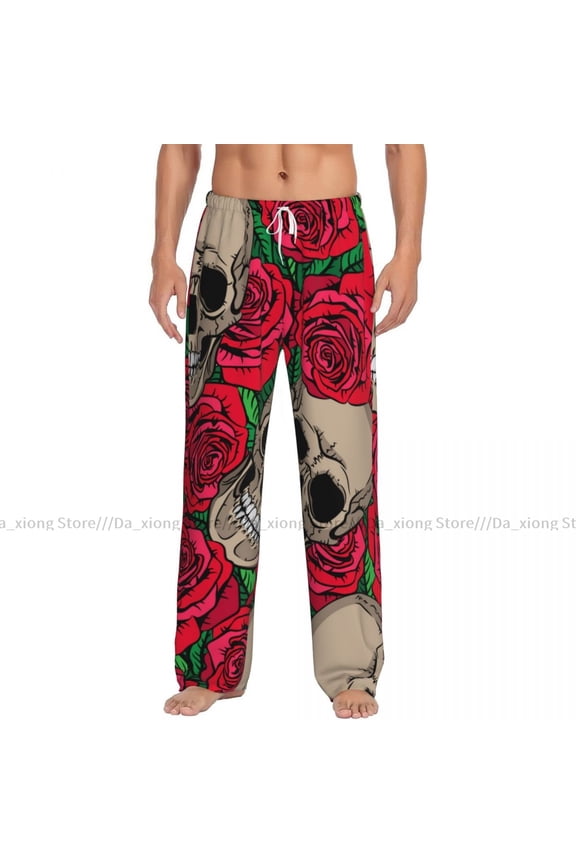 Mens Woman Woman Sleepwear Loose Sleep Pants Pajamas Skulls And Roses Long Lounge Bottoms Casual Homewear