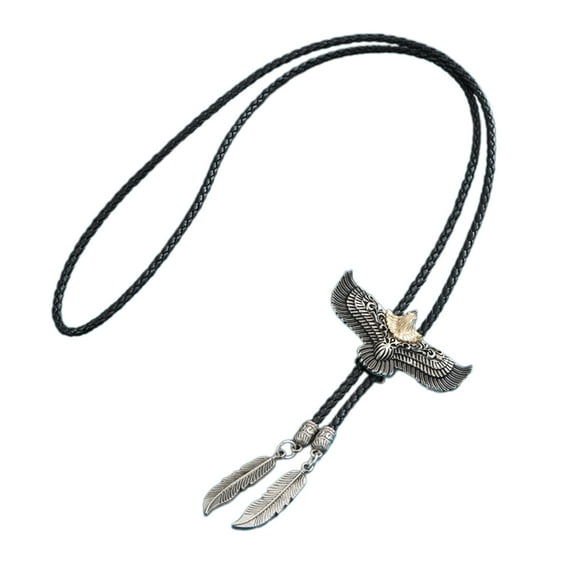 Mens Women Bolo Tie Western Cowboy Leather Rope Necktie Metal Flying Feathered Pendant Western Necklace