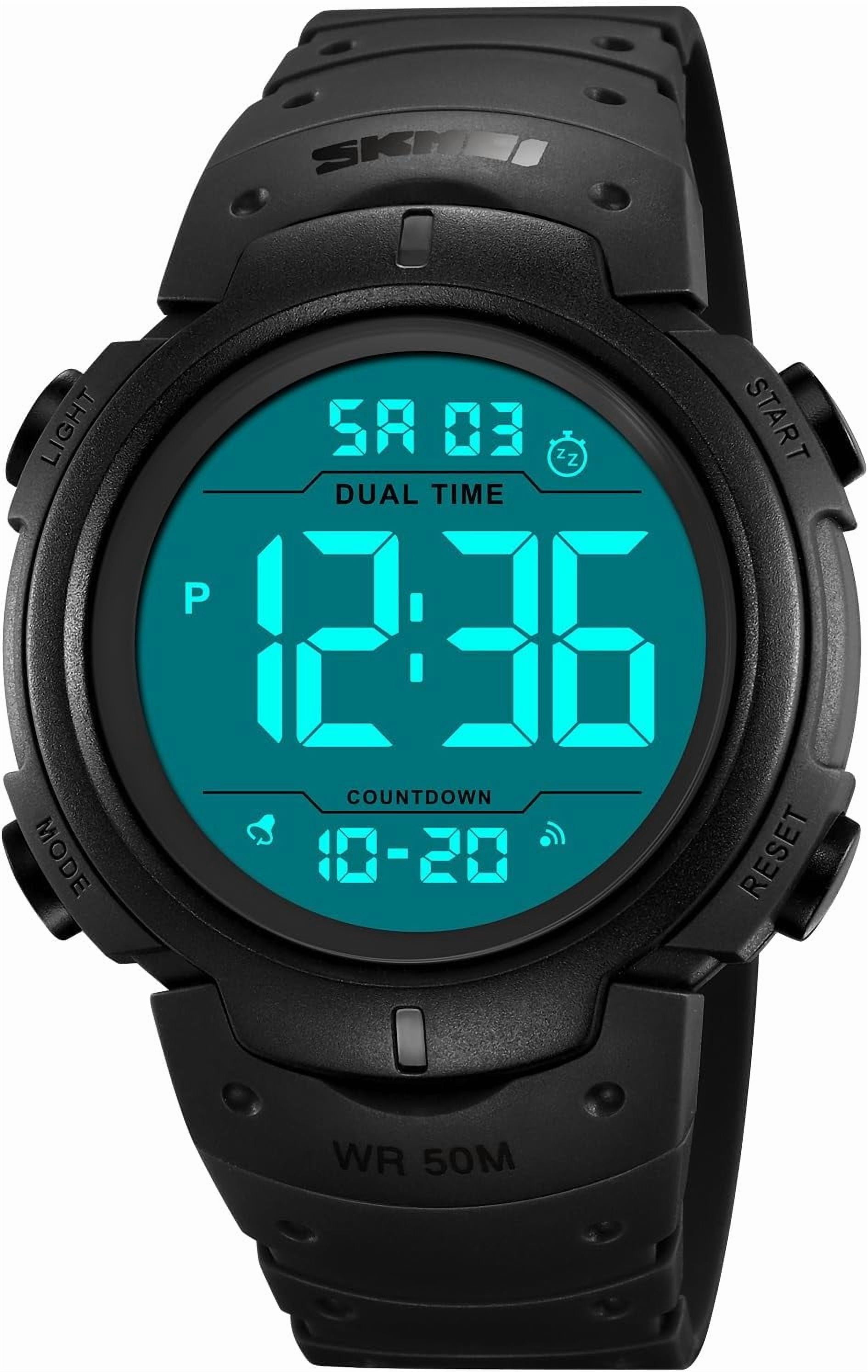 Mens Women Digital Watch Big Dial Light LED Swim Waterproof Rubber Band ...