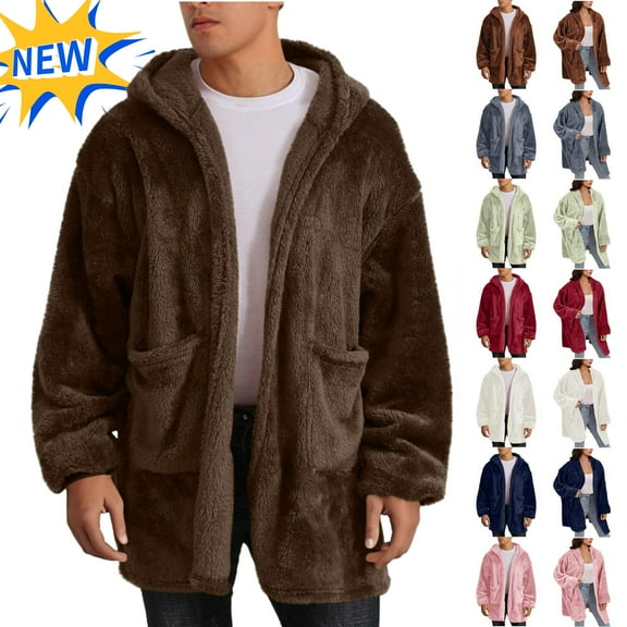 Mens and Women Fleece Jacket Sherpa Lined Zip Up Hoodie Warm Plush Winter Coat Casual Soft Outerwear for Cold Weather Fall Long Sleeve Hoodless Outwear Sweatshirt Jackets