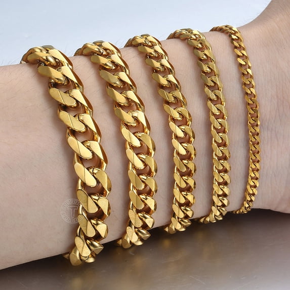Mens Women Gold Plated Stainless Steel Curb Cuban Bracelet Chain 3/5/7/9/11mm Wide