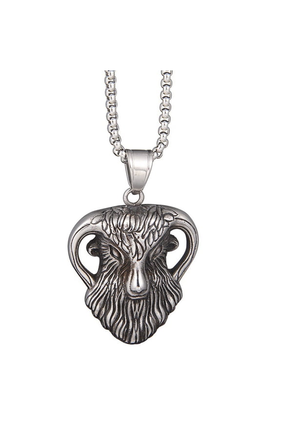 Mens Women Steel Vintage Goat Head Pendant Necklace, Biker Punk Rock