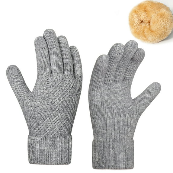 Mens Women Winter Fleece Lined Gloves Thermal Warm Casual Solid Color Touchscreen Stretchy Chunky Knitted Glove for Couples