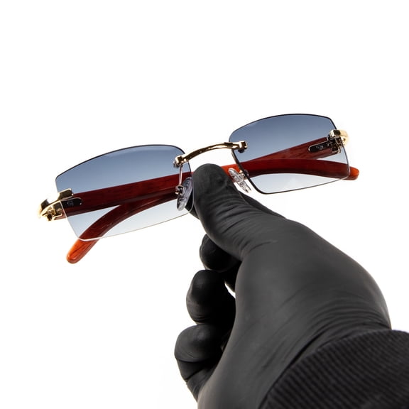 Mens Women's 90's Retro Rimless Woodgrain Blue Gray Tint Hip Hop Sunglasses