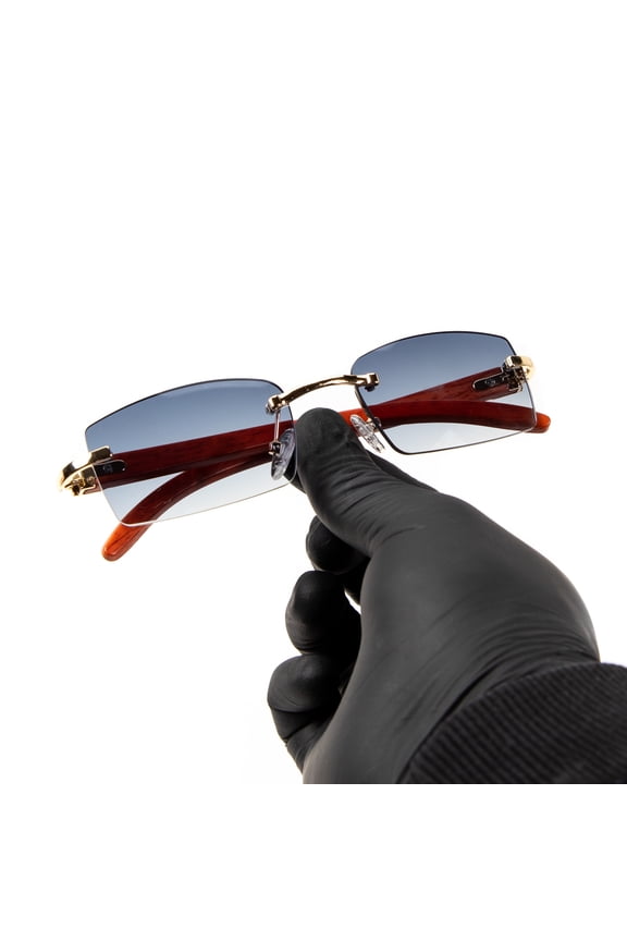 Mens Women's 90's Retro Rimless Woodgrain Blue Gray Tint Hip Hop Sunglasses