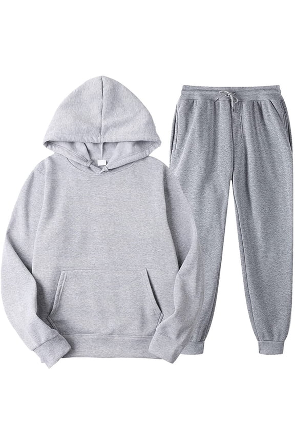 Mens Womens 2-Pieces Sweatsuits Fall Winter Hoodie Sweatpants Tracksuits Solid Color Casual Sets for Jogging Workout