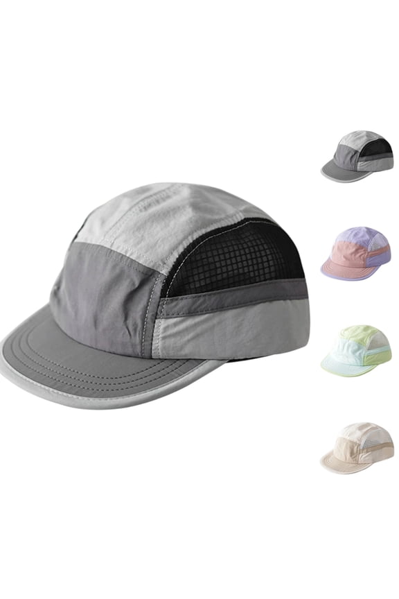 Mens Womens 5 Panel Short Brim Baseball Cap Mesh Breathable Quick Dry Running Cap Summer Outdoor Sports Sun Hats, #02 Gray, One Size