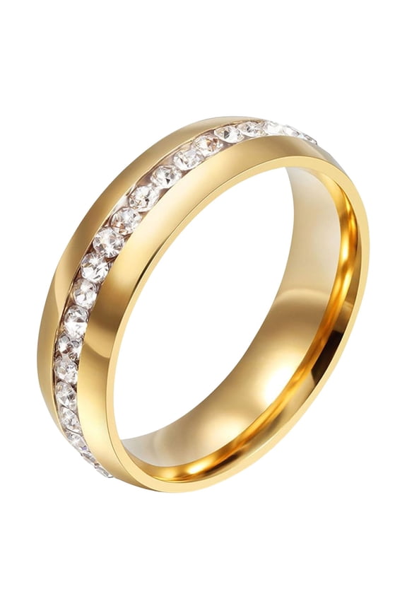 Mens Womens 6 mm Titanium Stainless Steel Golden Wedding Ring Channel Set CZ Engagement Band