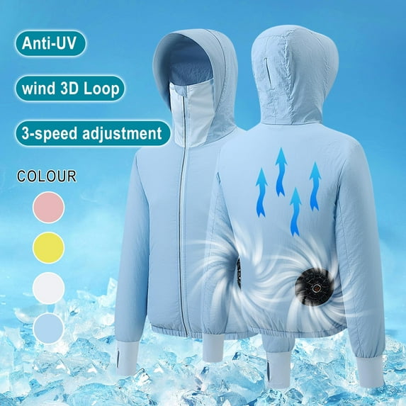 Mens & Womens Air-Conditioning Jackets with Hood and USB-Rechargeable Fan Sun Protection Hoodies Long Sleeve Solid Cooling Coats Summer