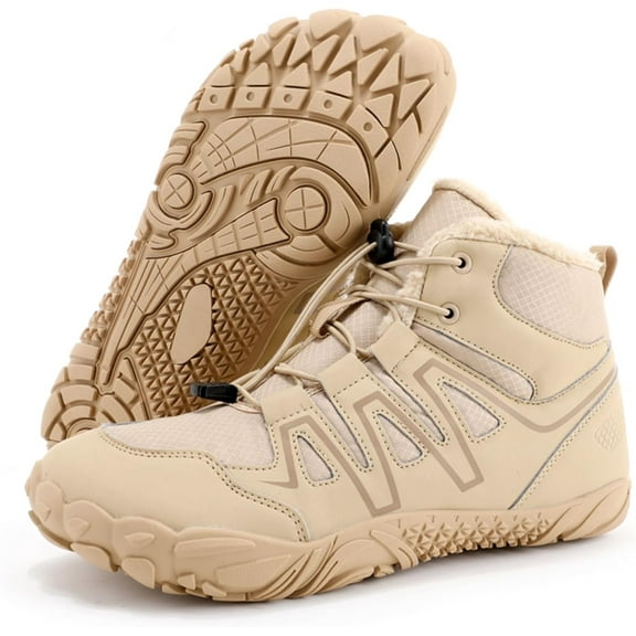 Mens Womens Barefoot Winter Boots with Wide Toe Box Minimalist Five Finger Hiking Boots Fur Lined Water Resistant Ankle Booties Zero Drop Sole Walking Shoes Winter Fashion Sneakers