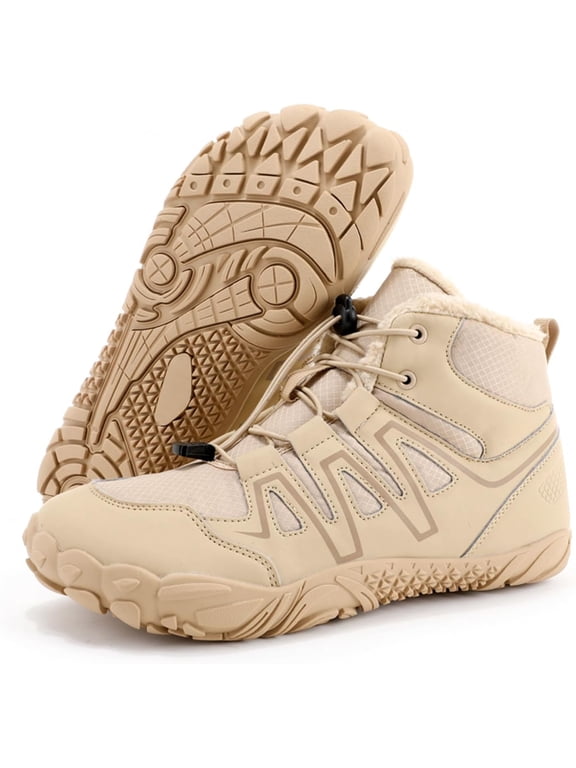 Mens Womens Barefoot Winter Boots with Wide Toe Box Minimalist Five Finger Hiking Boots Fur Lined Water Resistant Ankle Booties Zero Drop Sole Walking Shoes Winter Fashion Sneakers